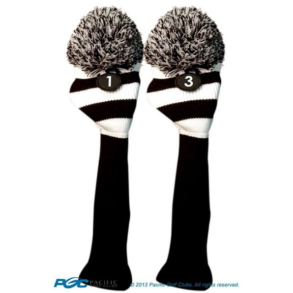 Majek Golf Club 1 3 White and Black Limited Edition Driver and Fairway Wood Head Covers Fits 460cc Drivers Tour Knit Retro Vintage Pom Classic Long Neck Metal Longneck Woods Headcovers