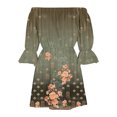 thumbnail image 3 of Women's Casual Tennis Dress Women Summer Dresses Print Beach Off Shoulder Tunic Casual Loose Fit Sleeve Dress Green XXL, 3 of 4
