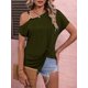 thumbnail image 1 of Camiseta de un solo hombro con hebilla para mujer, camisa con cuello de madeja, manga corta básica versátil, Tops irregulares para mujer, 1 of 5