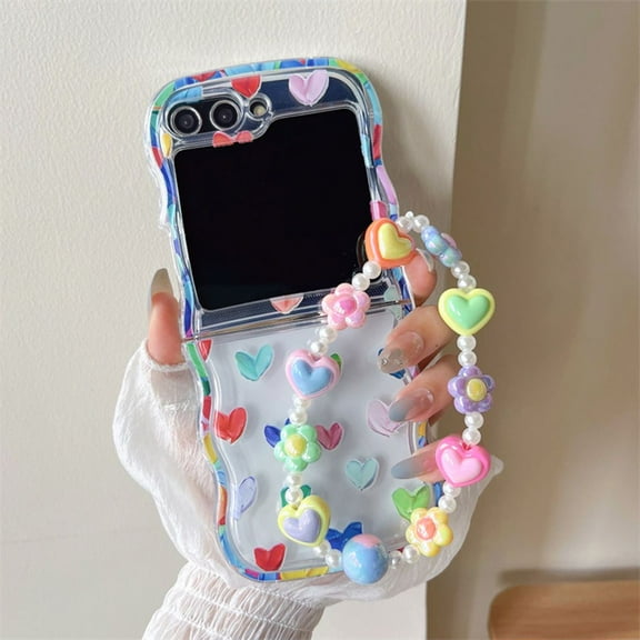 Haobuy for Samsung Galaxy Z Flip 5 Clear Case with Lanyard Strap Cute Transparent Shockproof Case for Women Girls-A