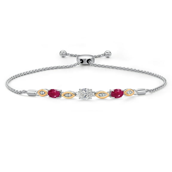 Gem Stone King 1.90 Ct DEF Lab Grown Diamond Red Ruby 925 Silver and 10K Yellow Gold Bracelet