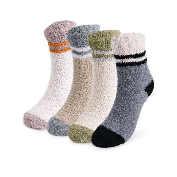 Deago 4 Pairs Mens Fuzzy Fluffy Slipper Socks, Winter Warm Thick Soft Cozy Cabin Stocking Sleep Plush Fleece House Socks (Multicolor)