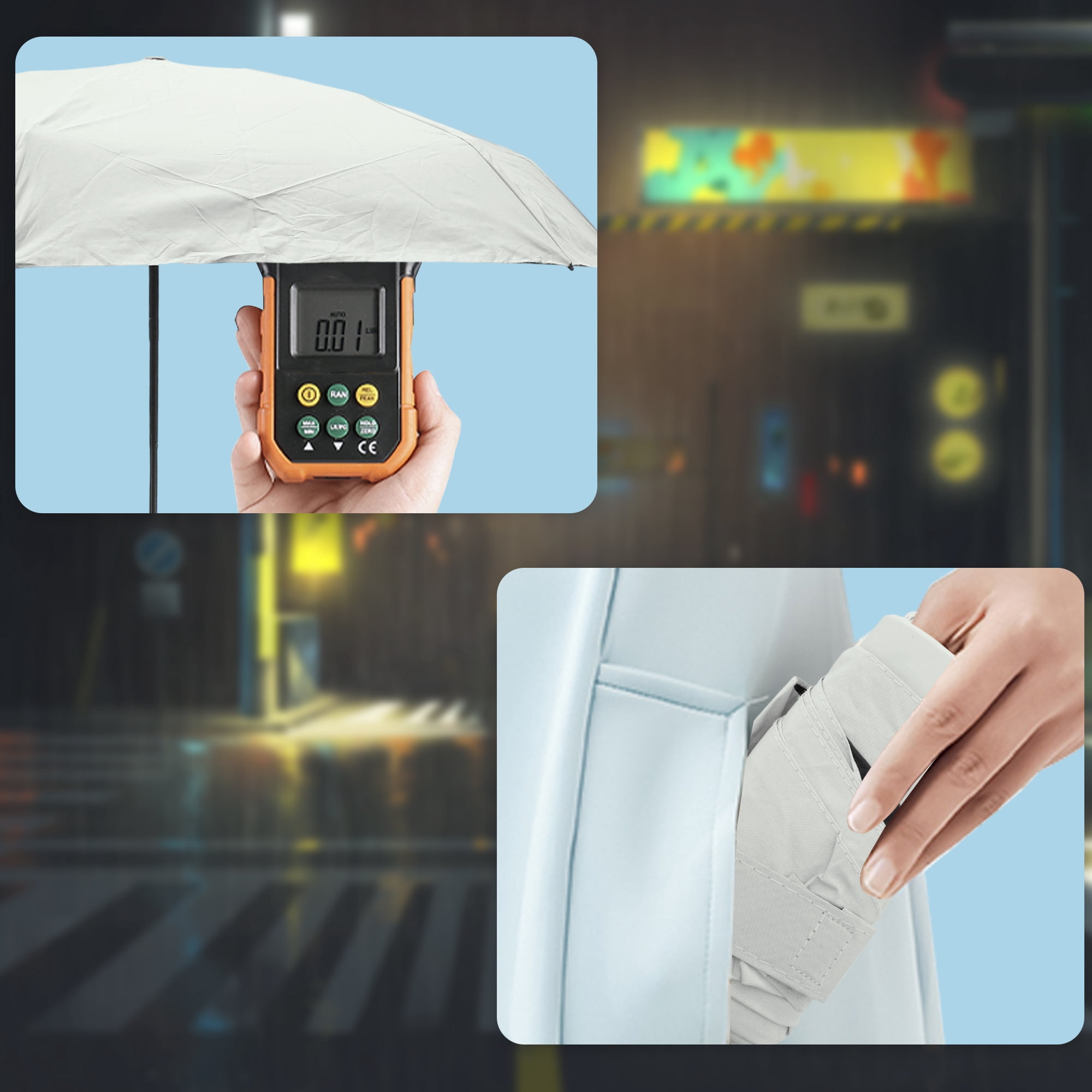 Unique Bargains Mini Windproof Folding Lightweight Umbrella Light Gray