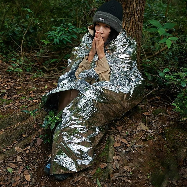 Manta de Emergencia, Refugio Térmico, Saco Bivvy de Supervivencia, Reflectante de Calor, Impermeable al Viento, Ligero con Película de PET, 210x160cm para Camping, Senderismo, Uso Exterior