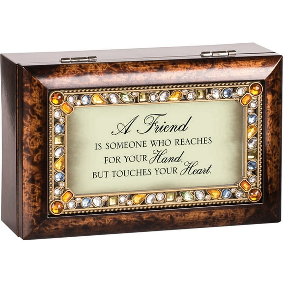 Cottage Garden A Friend Jeweled Dark Wood Finish Jewelry Music Box - Plays Tune Thats What Friends are for