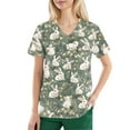 thumbnail image 4 of BDPORKAS Easter Scrub Tops Women Stretchy V-Neck Scrubs Top Breathable Working Uniform Bunny Egg Hunt Print Medical Care Shirts Workwear, 4 of 5
