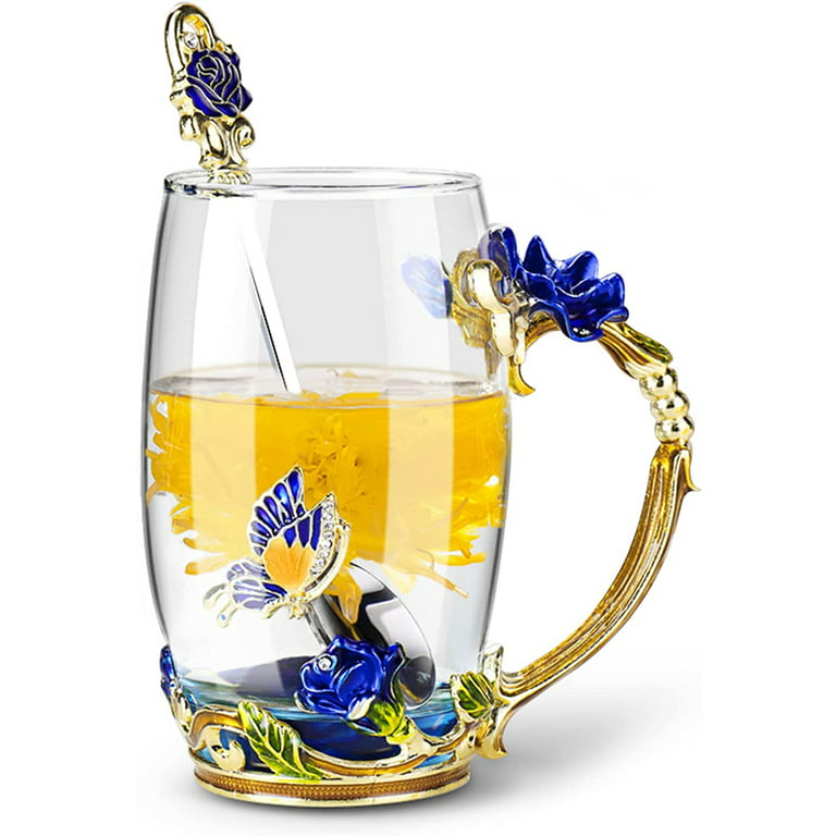 Butterfly Flower Glass Coffee Mug Best Gifts for Women Unique Beautiful Gifts Cool Birthday Ideal Present for Wife Girlfriend Daughter, Size: Size2