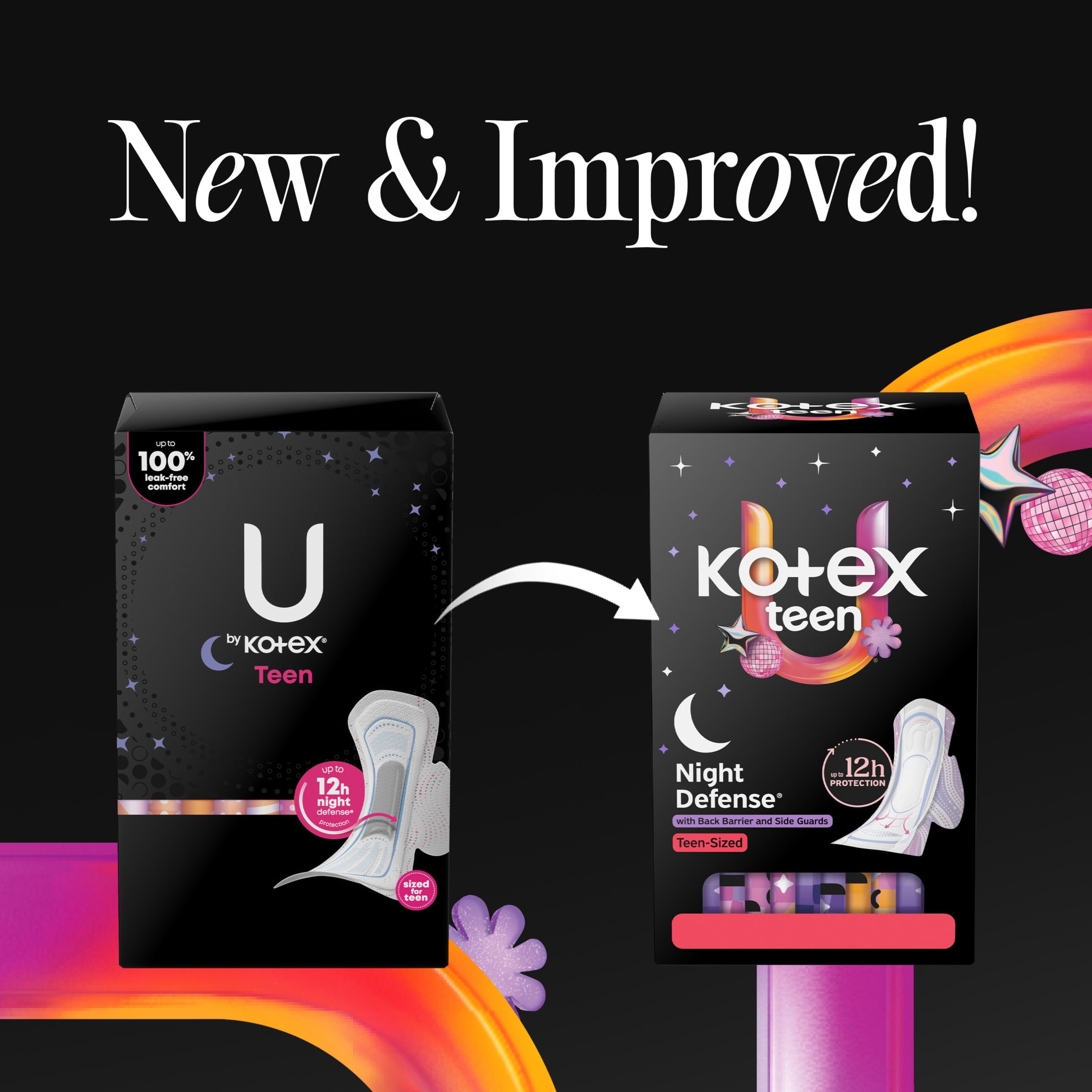 (2 pack) Kotex Ultra Thin Teen Overnight Period Pads with Wings, Heavy Absorbency, 22 Count