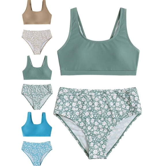 8-14T Girl's Swimwear Beach Sport All Over 2 Piece Bikini Preppy Swimsuit Bathing Suits