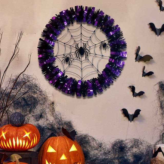 Halloween SpidersSequin Purple Wreath Festive And Spooky Decoration For Halloween