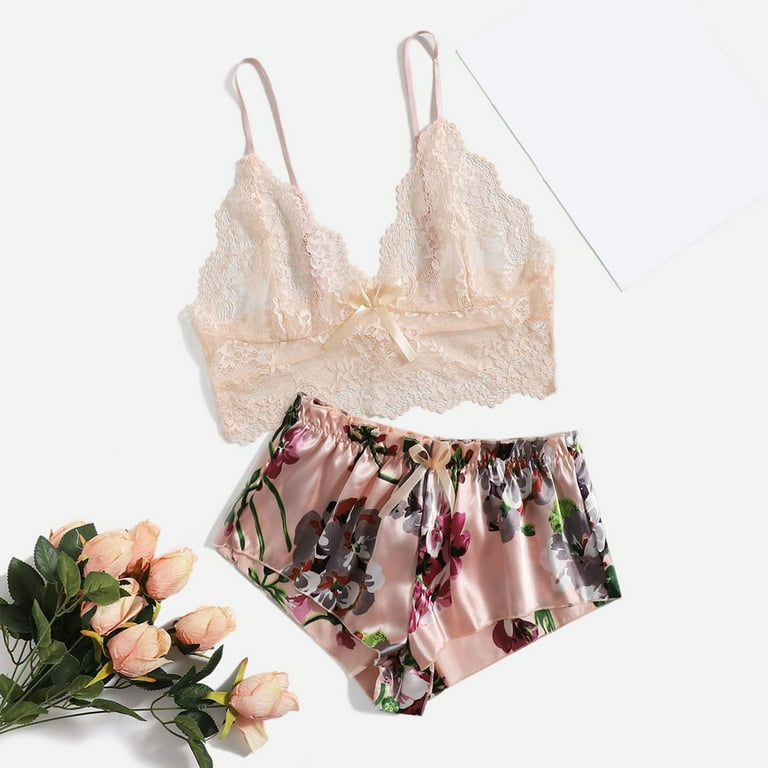 Floral lace cami top with hotsell satin shorts