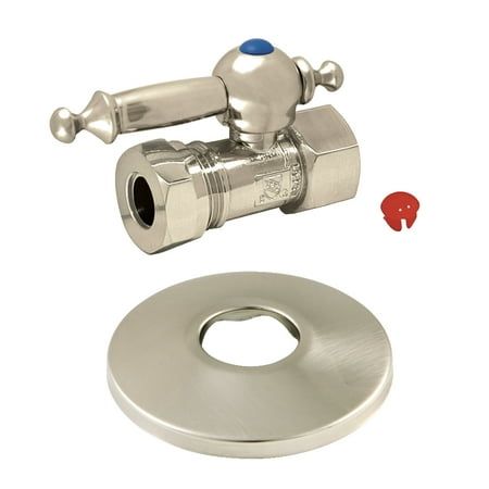 Kingston Brass CC44158TLK 1/2" FIP x 1/2" or 7/16" Slip Joint Quarter-Turn Straight Stop Valve with Flange, Brushed Nickel