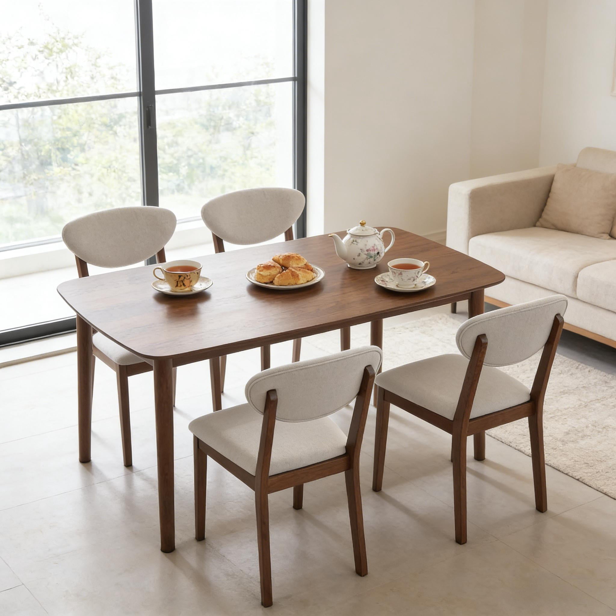 5-piece Dining Table Set for 4, 47.2" Rectangular Dining Tablewith 4 Upholstered Chairs