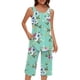 thumbnail image 5 of Conjunto de Ropa de Salón para Mujer Cuello Redondo Blusa sin Mangas Sólida Y Pantalones Cortos de Cintura Elástica Pantalones, Pantalones Cortos de Verano para Mujeres, 5 of 7