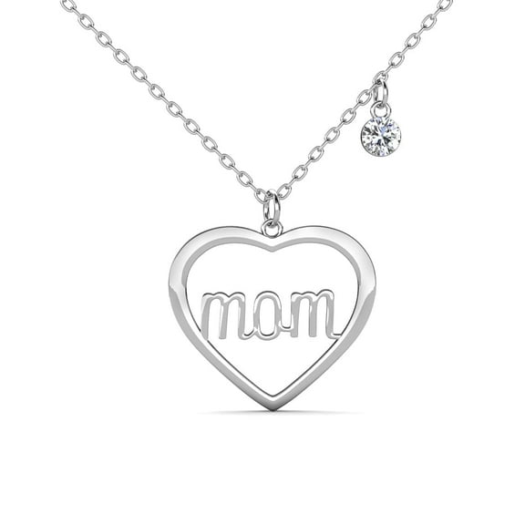 Cate & Chloe Melody 18k White Gold Plated Mom Heart Necklace with Swarovski Crystal for Women