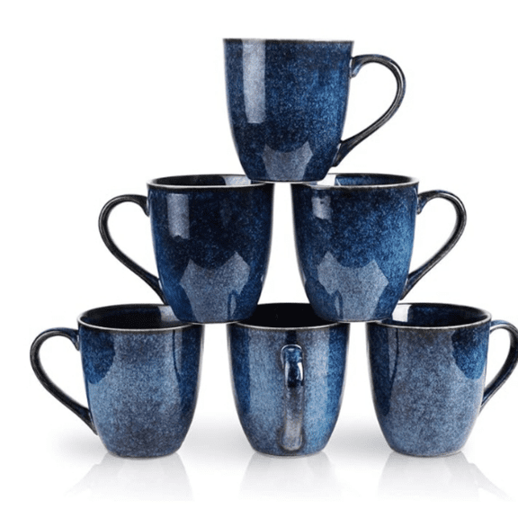 Coffee Mug Set, 12 Ounce, Set of 6, Ceramic Mug for Men, Women, Unique Glazed Mugs with Handle for Coffee, Tea, Milk, a, Cereal(blue)