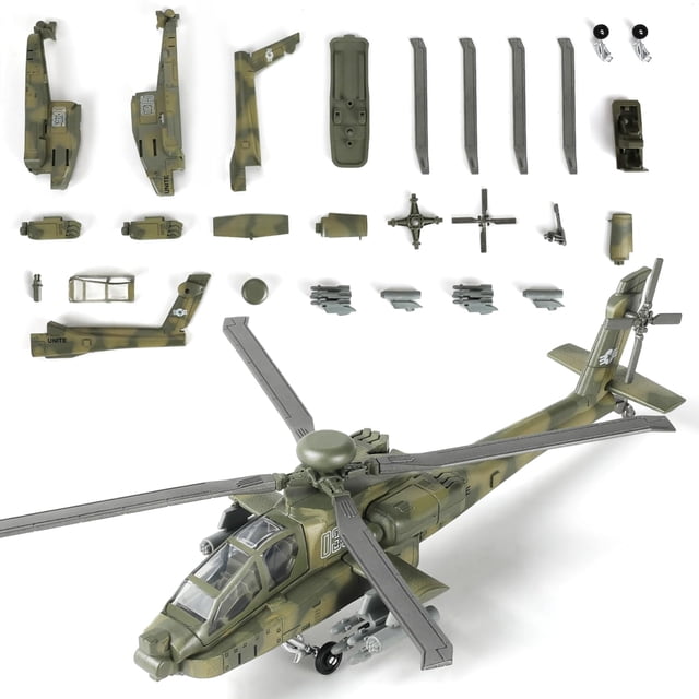SEBUNAS 1:72 Scale AH-64 Apache Quick Build Helicopter Model Kit Plastic Toy Assembly Military Helicopter Model Gift for Kids (25 Pieces)