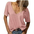 thumbnail image 1 of Timegard Tops for Women Trendy V Neck Short Sleeve Drop Shoulder Comfy Casual Solid Color Tee Shirts, 1 of 5