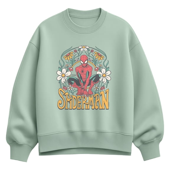 Marvel - Spider-Man Florals Oversized Fleece Crew Sweatshirt