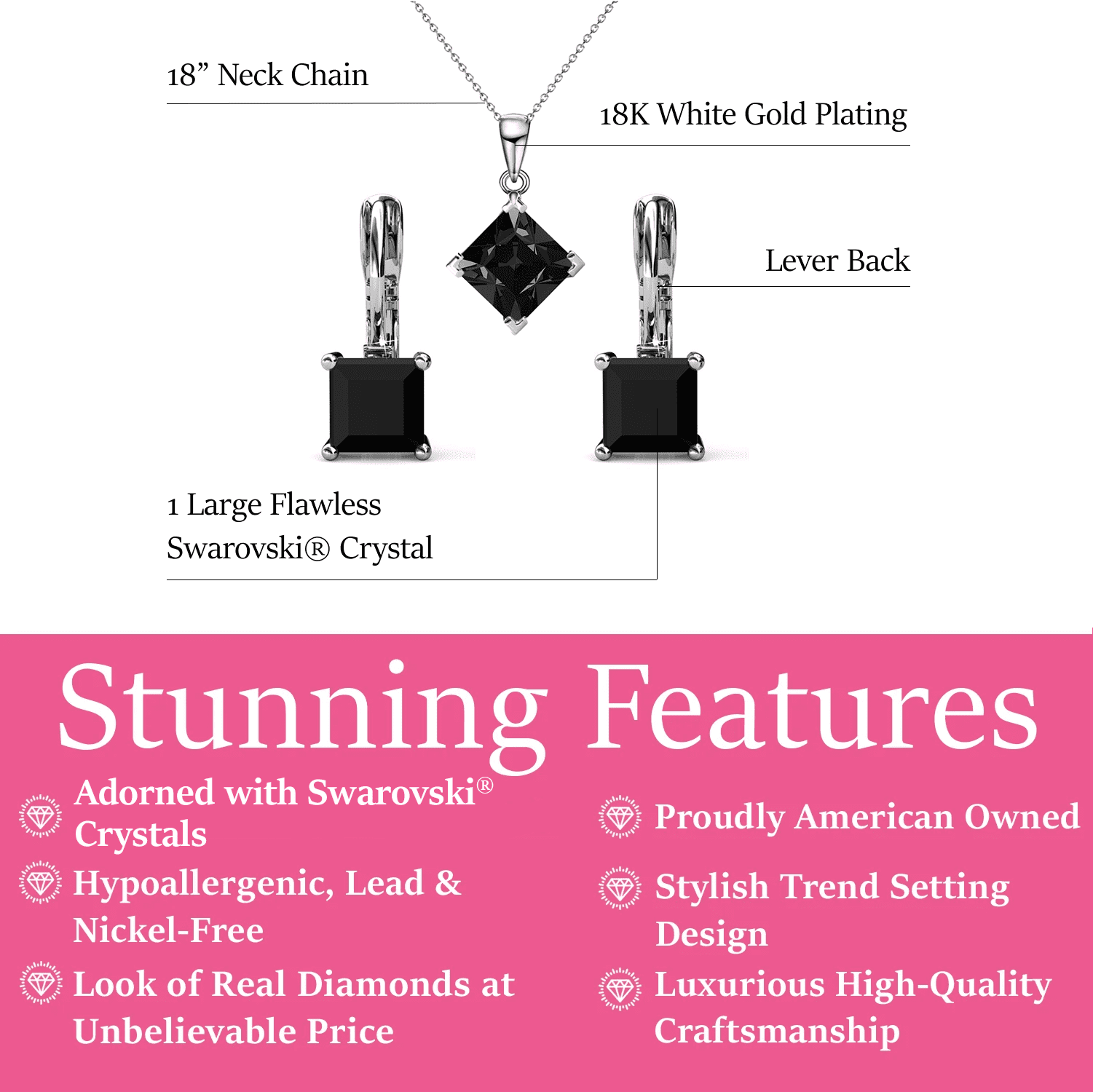 Cate & Chloe Samantha 18k White Gold Plated Jewelry Set with Swarovski Crystals Gift for Women