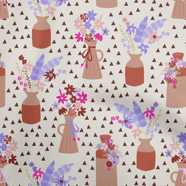 oneOone Georgette Viscose Rust Brown Fabric Floral Vase With Geometrical Sewing Craft Projects Fabric Prints By Yard 42 Inch Wide