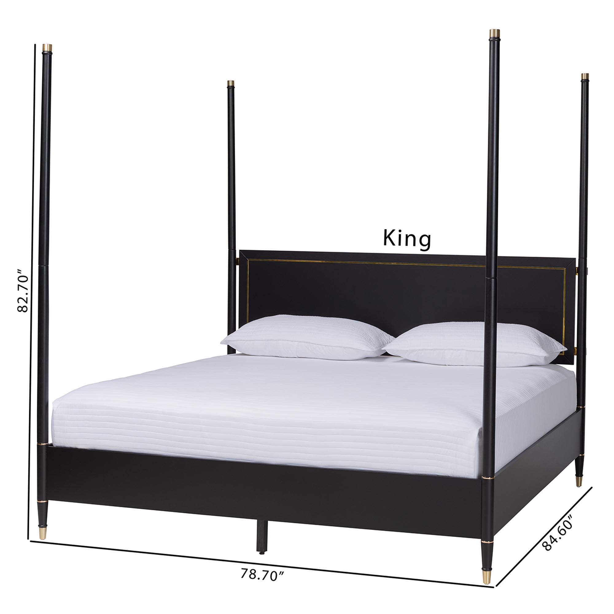 Baxton Studio Four-Poster Art-Deco Platform Bed, King, Black