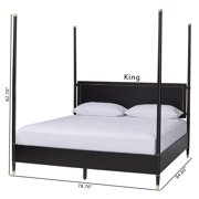 Baxton Studio Four-Poster Art-Deco Platform Bed, King, Black