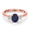 thumbnail image 3 of Gem Stone King 18K Rose Gold Plated Silver Blue Sapphire and Lab Grown Diamond Engagement Ring for Women | 1.34 Cttw | Oval 7X5MM | Gemstone September Birthstone | Size 5, 3 of 6