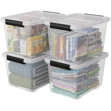 4-Pack 30 Liter Clear Latch Storage Box, Large Plastic Storage Bins with Wheels