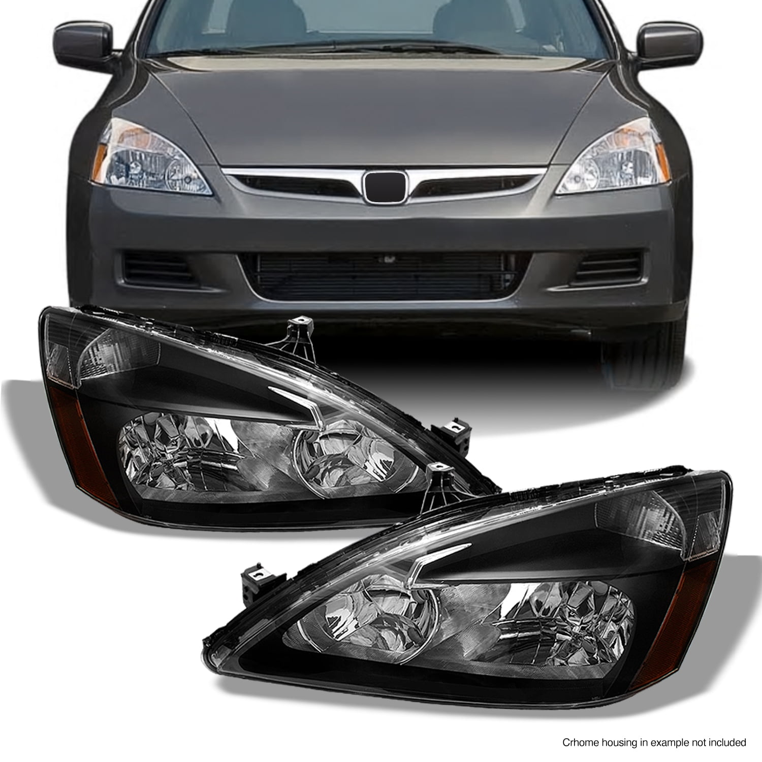 Fits 03-07 Honda Accord Amber Chrome Clear Headlights Headlamps Assembly Pair 