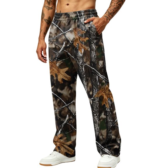 Dwelliawo Camo Pants Men Cargo Y2K Camouflage Wide Leg Pants Oversized Elastic Waist Baggy Sweatpants Street Wear Coffee M