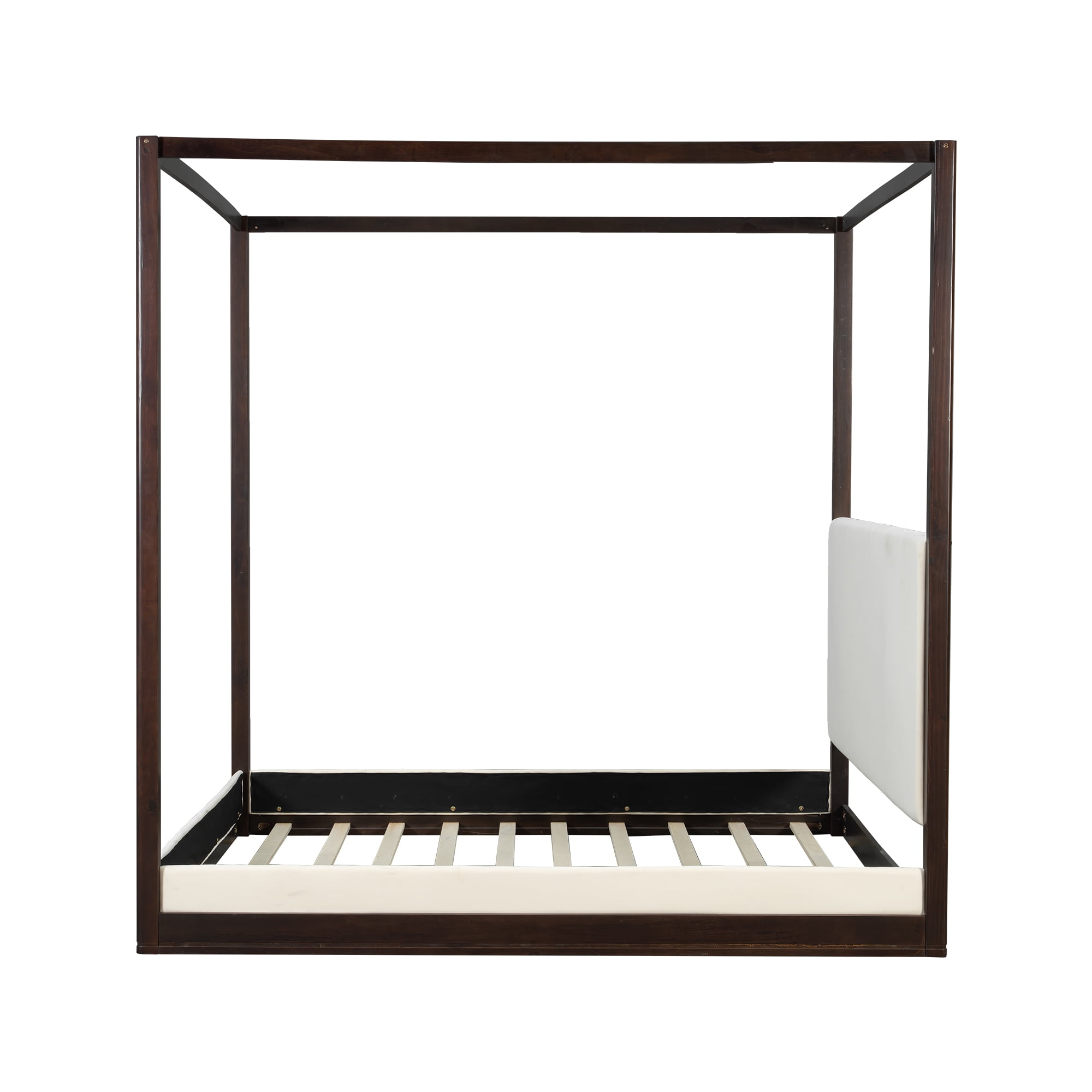 Euroco Wood King Size Canopy Bed with Upholstery Headboard, Espresso