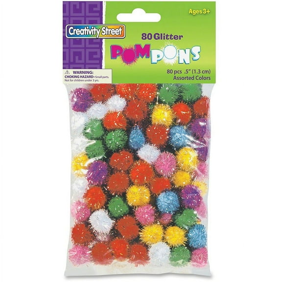 Creativity Street 1/2" Glitter PomPons - Art, Craft, Decoration, Jewelry, ClassRoom Project - 80 Piece(s) x 0.5"Diameter - 1 / Pack - Assorted - Acrylic | Bundle of 5 Packs