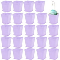 Nvzi 24 Pack Plastic Square Nursery Pots 3 Inch Plastic Plant Pots,Flower Pot with Tray Saucer for Indoor Outdoor Garden Office Decor，purple