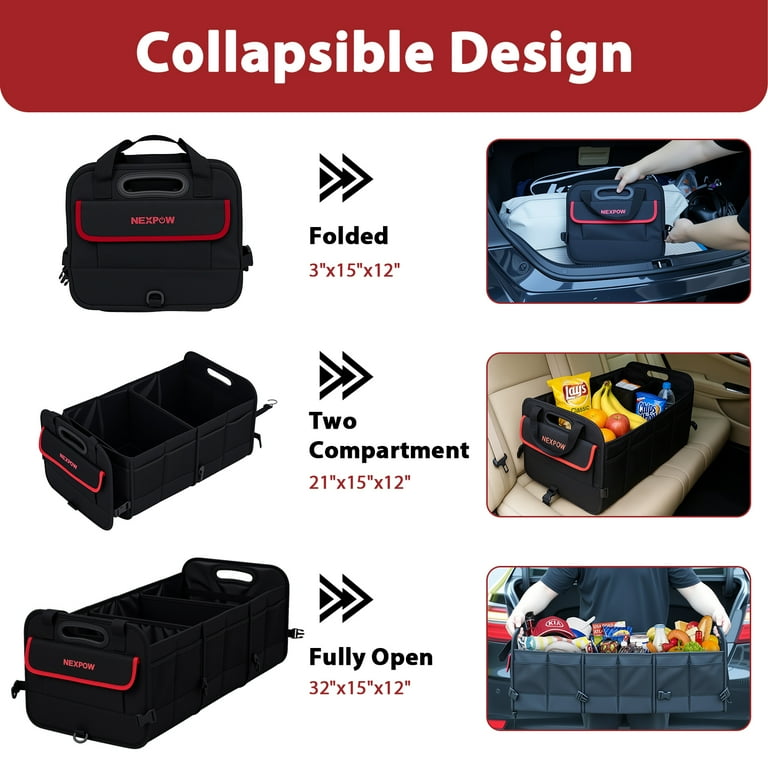 NEXPOW Car Trunk Organizer, 95L Collapsible Storage, Multi