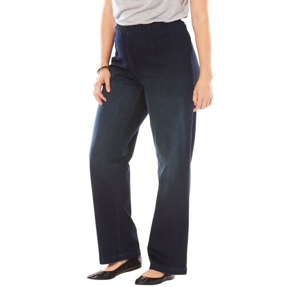 Woman Within Plus Size Petite Fineline Stretch Denim Wide-Leg Pull-On Jeans