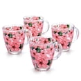 thumbnail image 4 of STP GOODS Sakura Glass Mug Set of 4 pcs 11.8 fl oz (350 ml) Tea Mugs for Hot Beverages Coffee and Tea Mugs for Latte Cocoa Chocolate Glass Drinkware, Service for 4, Pink Green Clear, 4 of 6