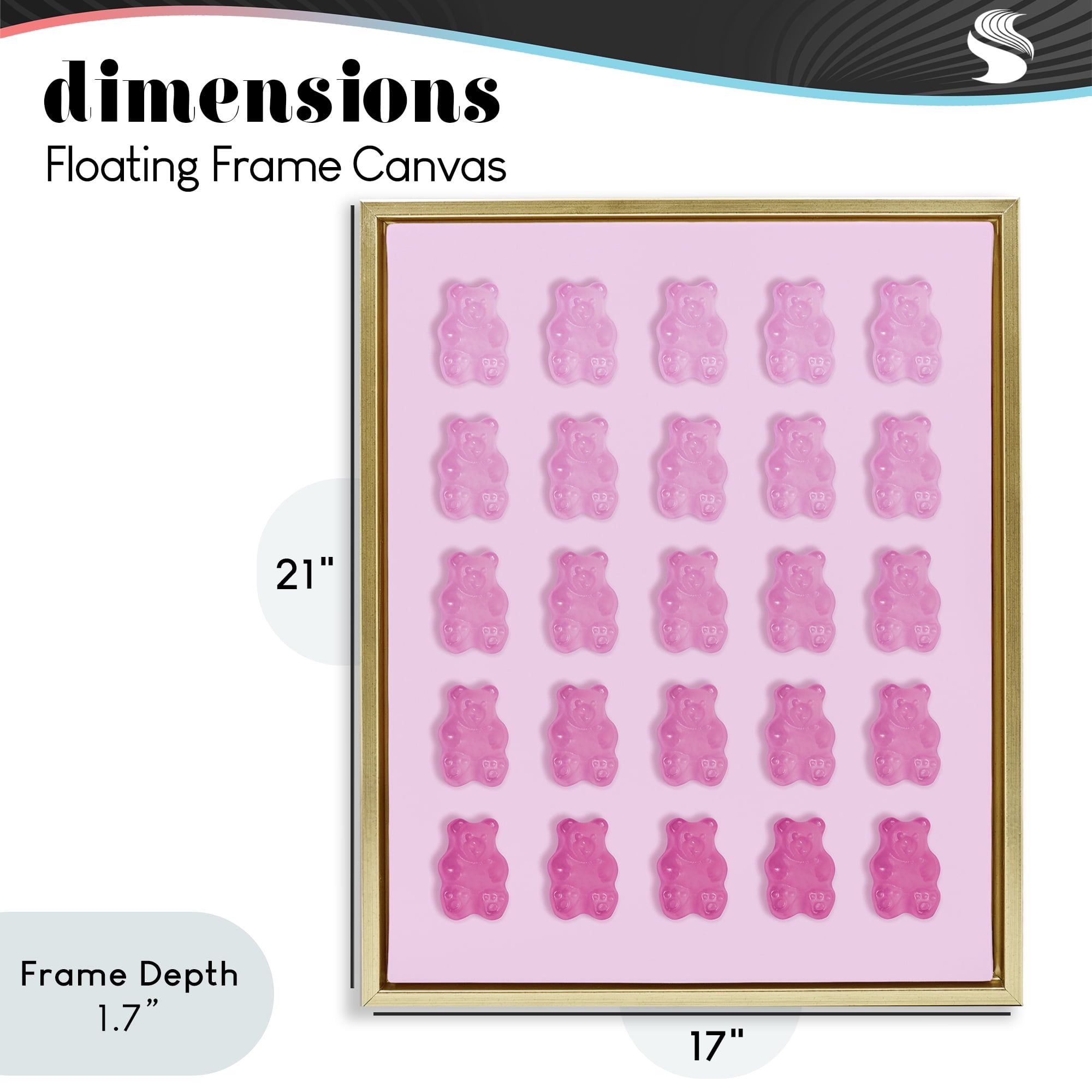 Stupell Industries Gradient Pastel Pink Bears Gold Framed Floater Canvas Wall Art, design by LISH Creative