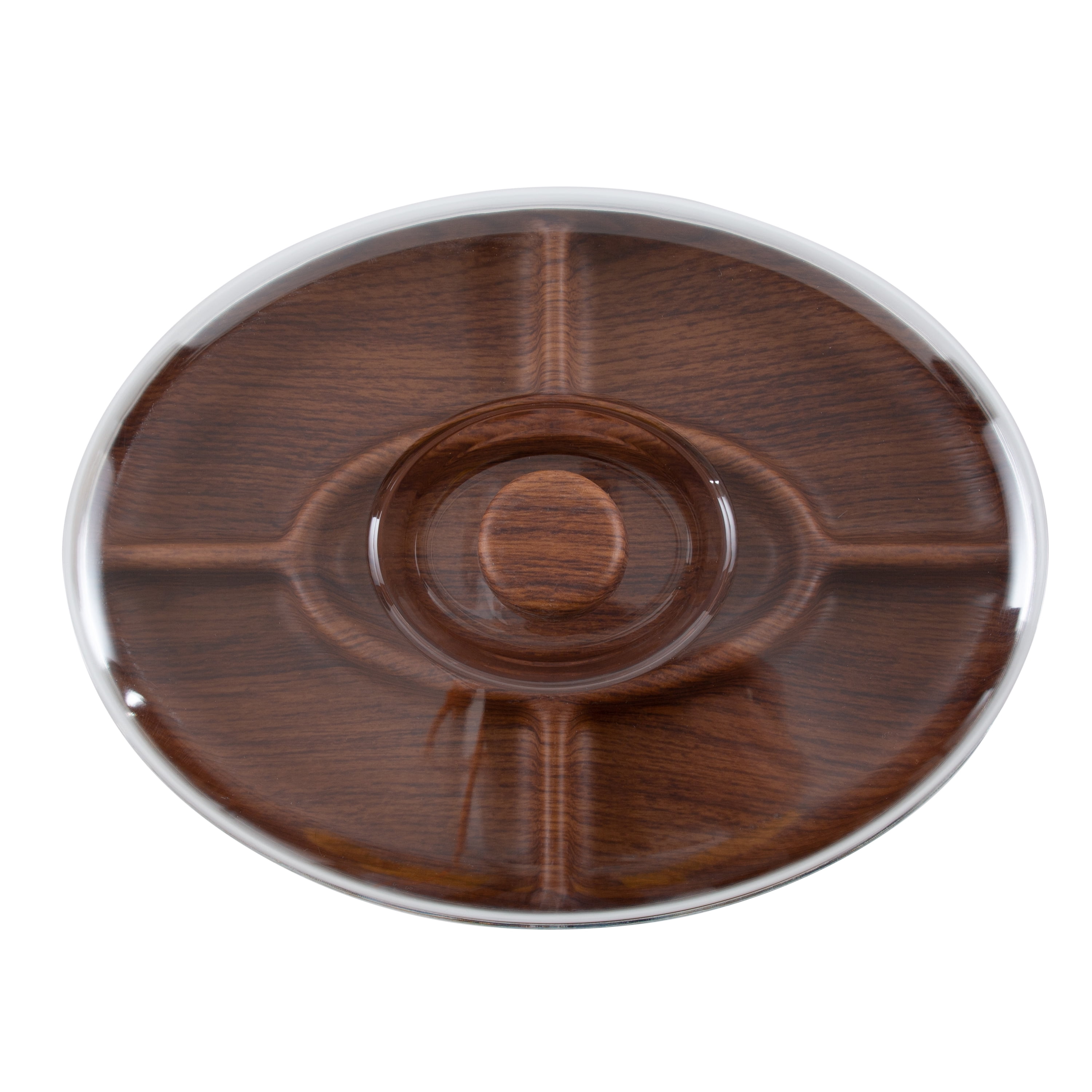 Luxe Party Wood Look 5 Section Oval Serving Tray with Cover, 8.8"x 11.8", Brown