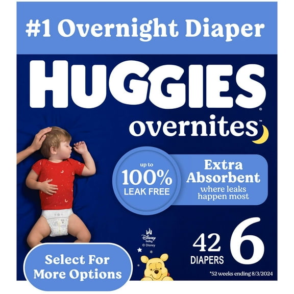 Huggies Overnites Nighttime Baby Diapers, Size 6 (35  lbs), 42 Ct Select for More)