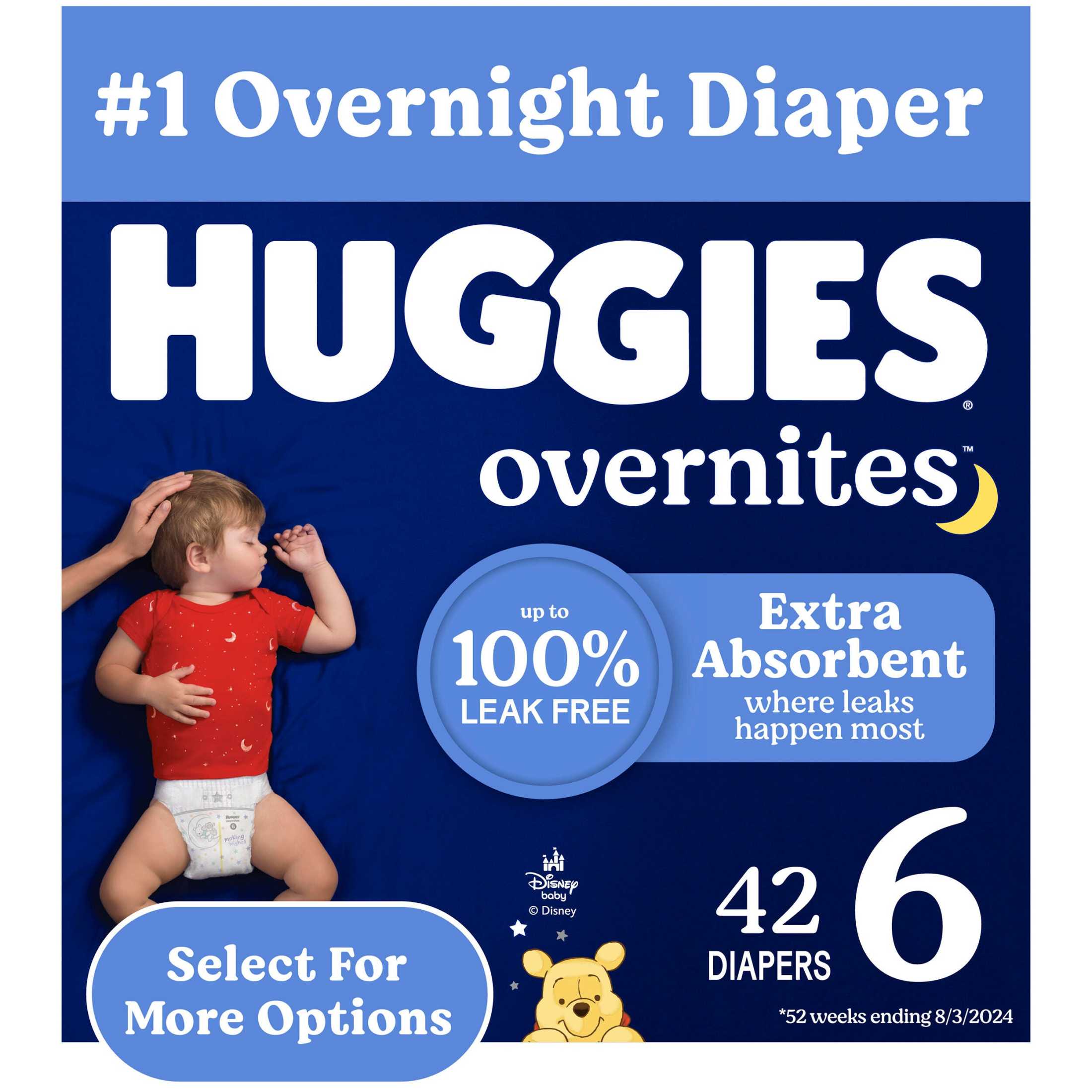 Huggies Overnites Nighttime Baby Diapers, Size 6 (35+ lbs), 42 Count (Select for More)
