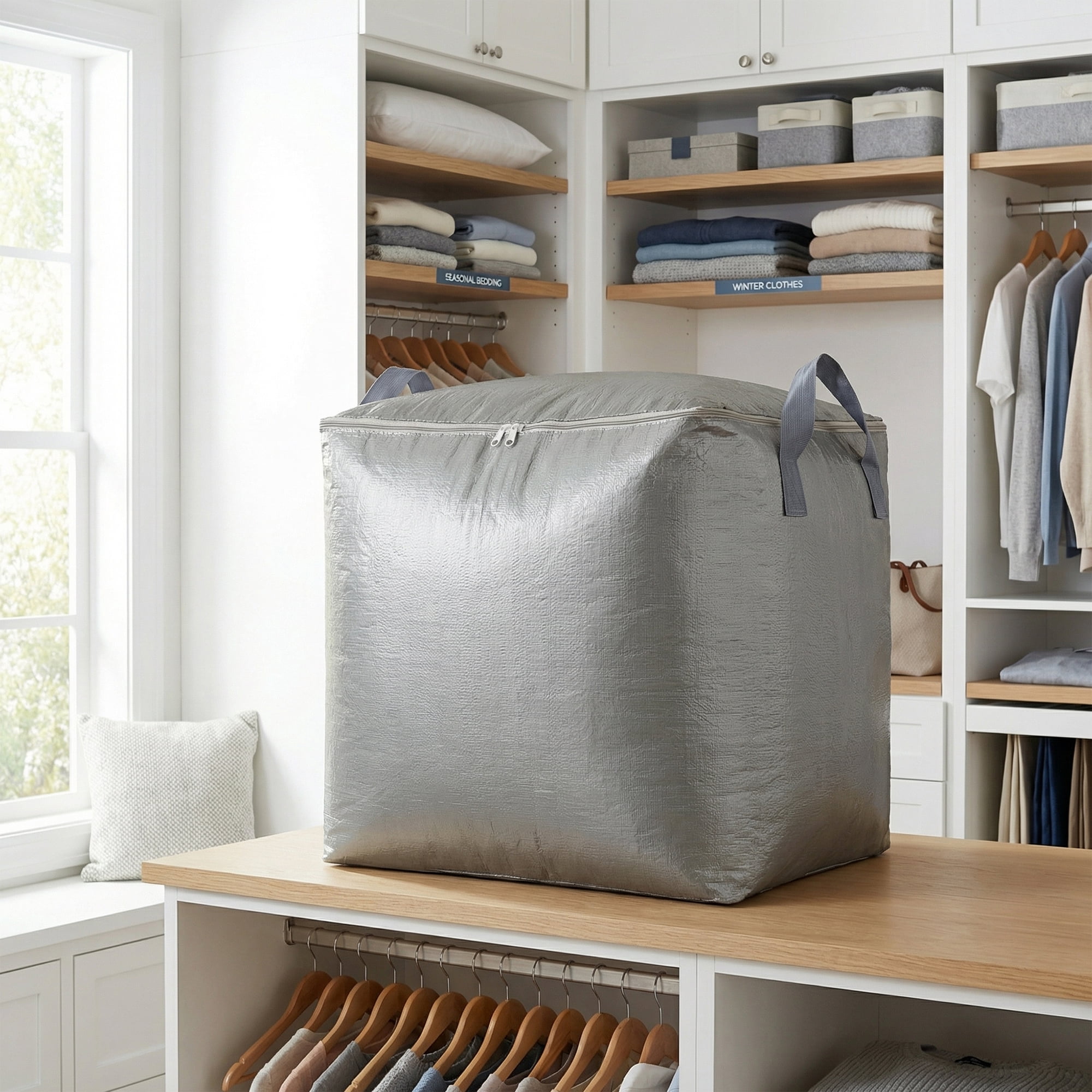 Unique Bargains Clothes Storage Bag with Handles Grey 23.6"x19.7"x23.6"
