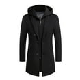 thumbnail image 5 of Men Winter Overcoat Fake Two Piece Wool Long Sleeves Mid Length Zipper Warm Formal Plus Size Detachable Hat Winter Coat for Daily Wear, 5 of 8