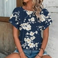thumbnail image 7 of GaThRRgYP Oversized Short Sleeve Blouse - Summer Comfort Top,Ladies' Fashionable Printed Round Neck Curved Hem Short Sleeved Top Navy L, 7 of 7