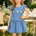 thumbnail image 5 of MGDXOX Girls Sleeveless Denim Dress with Ruffle Sleeves and Tulip Applique Tiered Skirt Casual Flared Swing Dress Light Blue 2 Years, 5 of 9