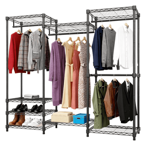 Portable metal wardrobe, independent clothes hanger Equipped with 4 hanging rods and 8 storage shelves Adjustable wardrobe frame Suitable for hanging clothes Maximum load capacity: 900 pounds