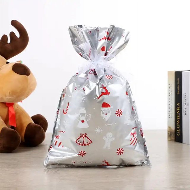 Bolsas de plástico personalizadas con cordón, bolsas de plástico para envolver regalos, adorno de árbol de Navidad, bolsa de embalaje de dulces para regalo de Navidad para niños