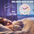 thumbnail image 4 of Reloj analógico de 4" que funciona con pilas, perfecto para el aprendizaje en el dormitorio. Dulce despertador rosa para niños, 4 of 5