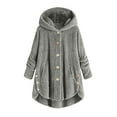 thumbnail image 2 of Fshiont Fuzzy Fleece Jacket for Women Lightweight Cozy Button Hooded Shirts Womens Winter Coats Causal Plus Size Bed Jackets, 2 of 4