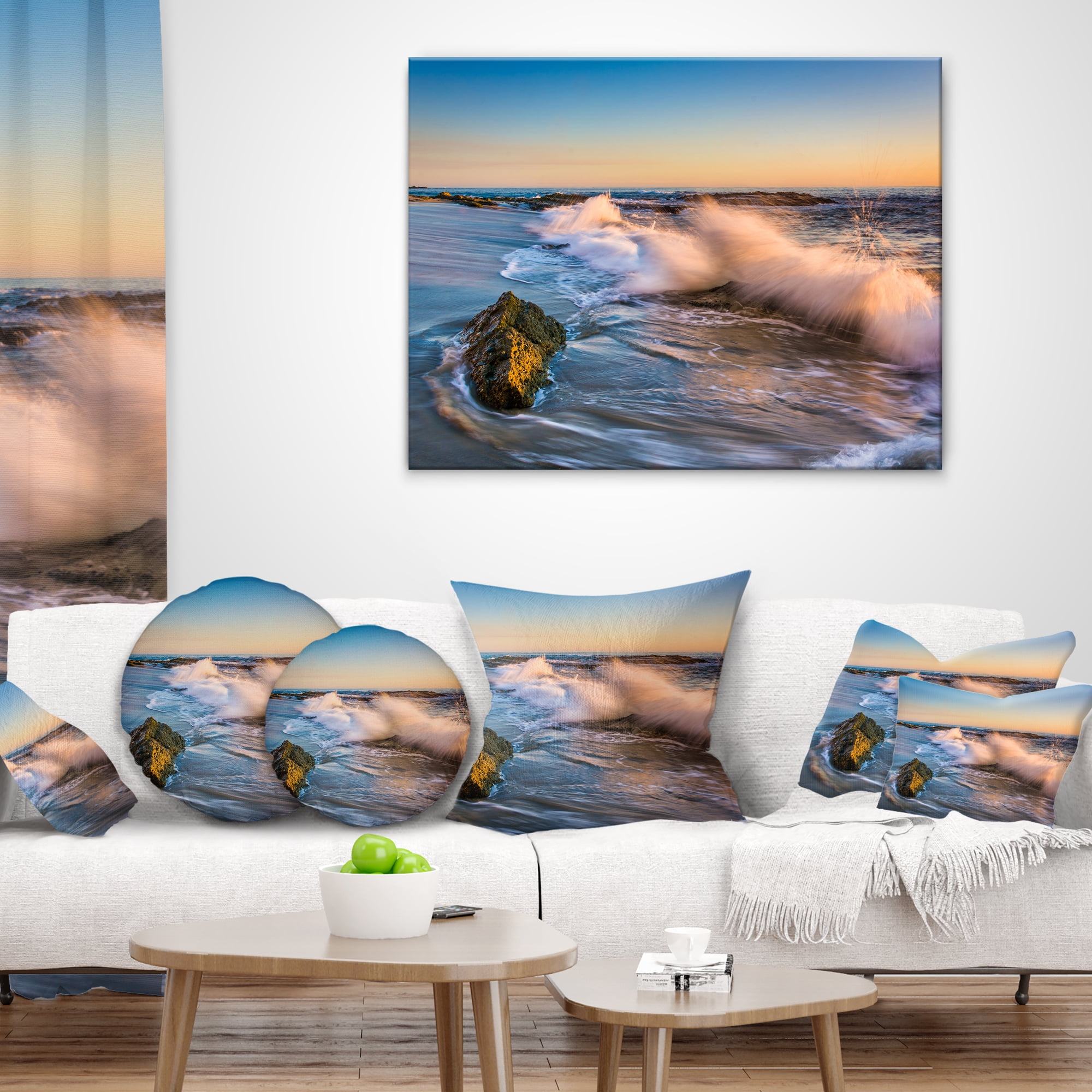 Designart 12" x 20" Multi-color Sea Shore Polyester Throw Pillow